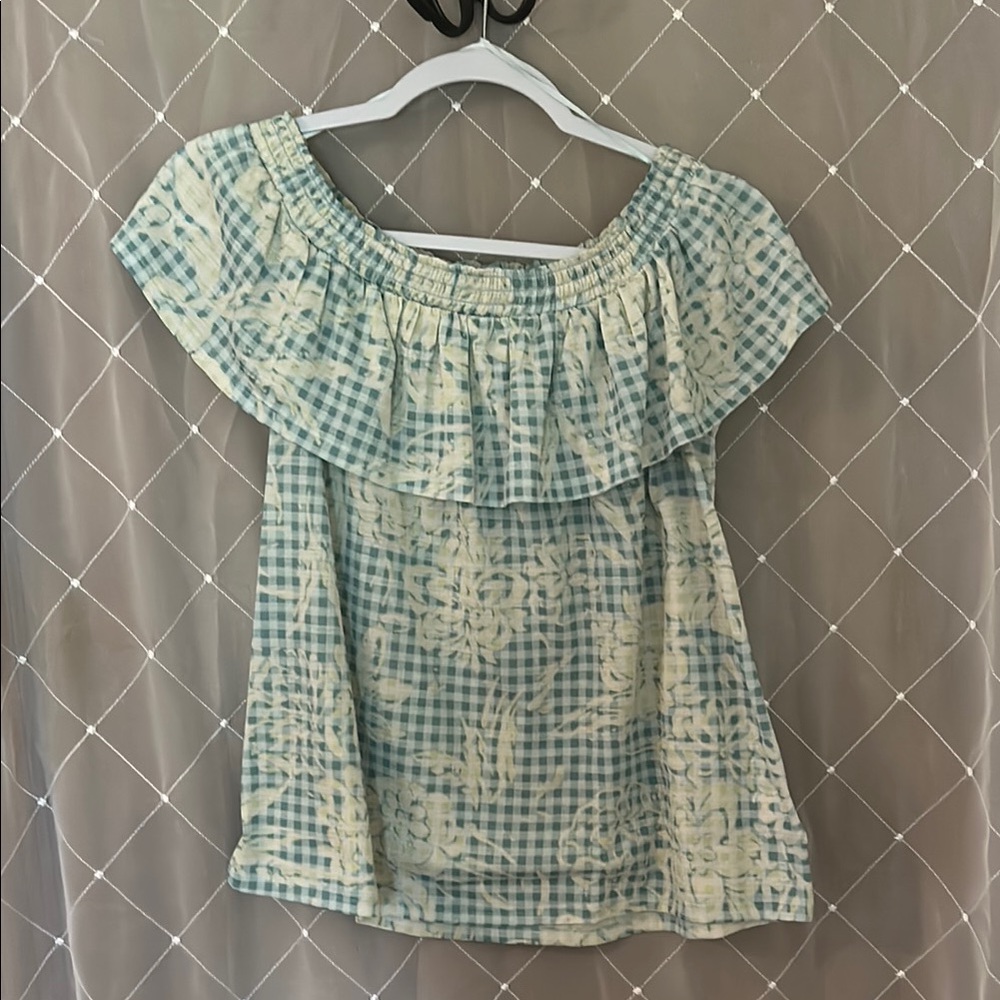 LC Lauren Conrad Blue and Cream Gingham Blouse